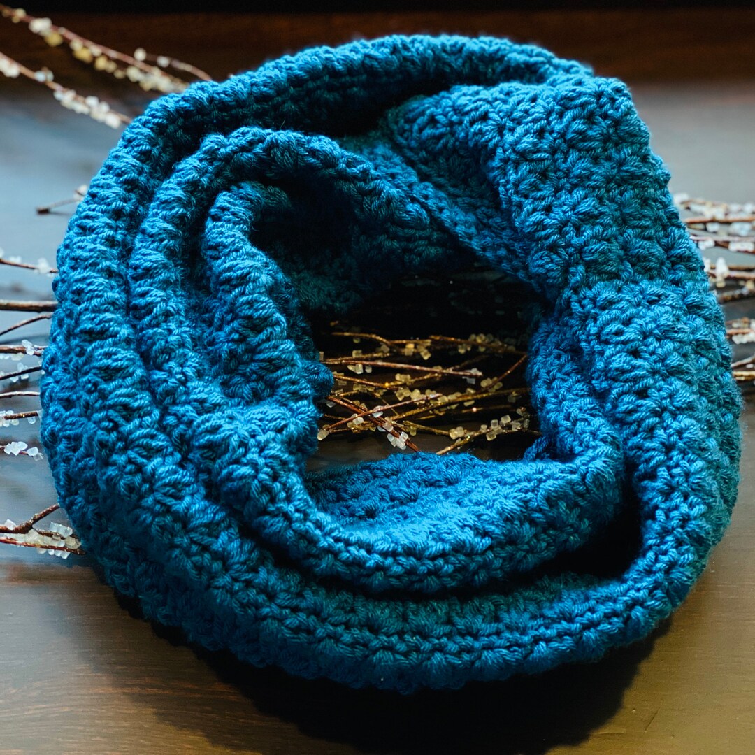 Teal Blue Crochet Infinity Scarf: Handmade Acrylic Cowl - Etsy