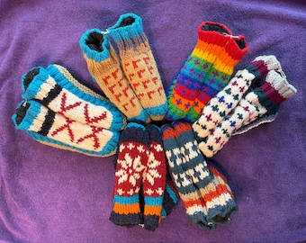Hand Knit Wool Slippers from Nepal Lined with Micro fleece - Cozy and Warm.