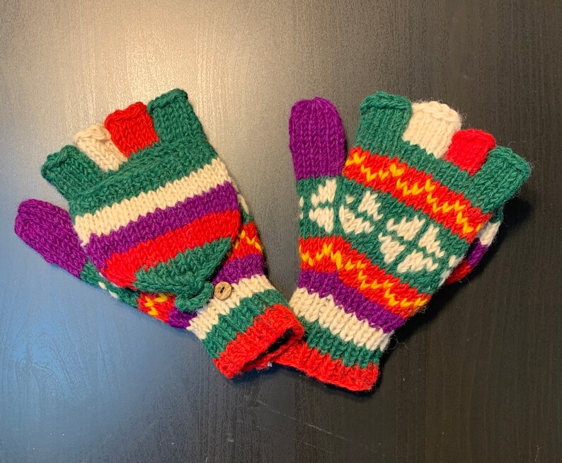 Wool Convertible Gloves/mittens Hand Knitted in Nepal NEW JUST ARRIVED