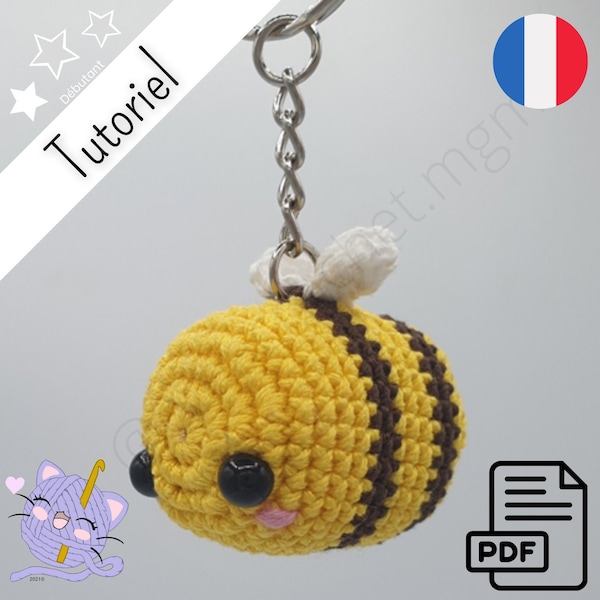 Tuto crochet, Patron PDF crochet, Abeille amigurumi porte cles, français uniquement, Bzut abeille patron PDF, FR