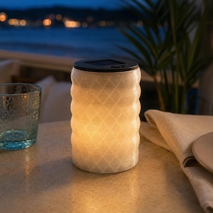 Solar Lantern Decor, Harbor Wave Cordless Patio Lamp, White Outdoor Table Light