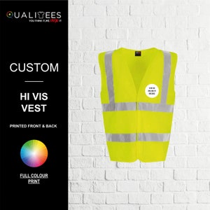 Personalised Hi Viz Vest, Printed Workwear Unisex Hi Viz Vest, Customised