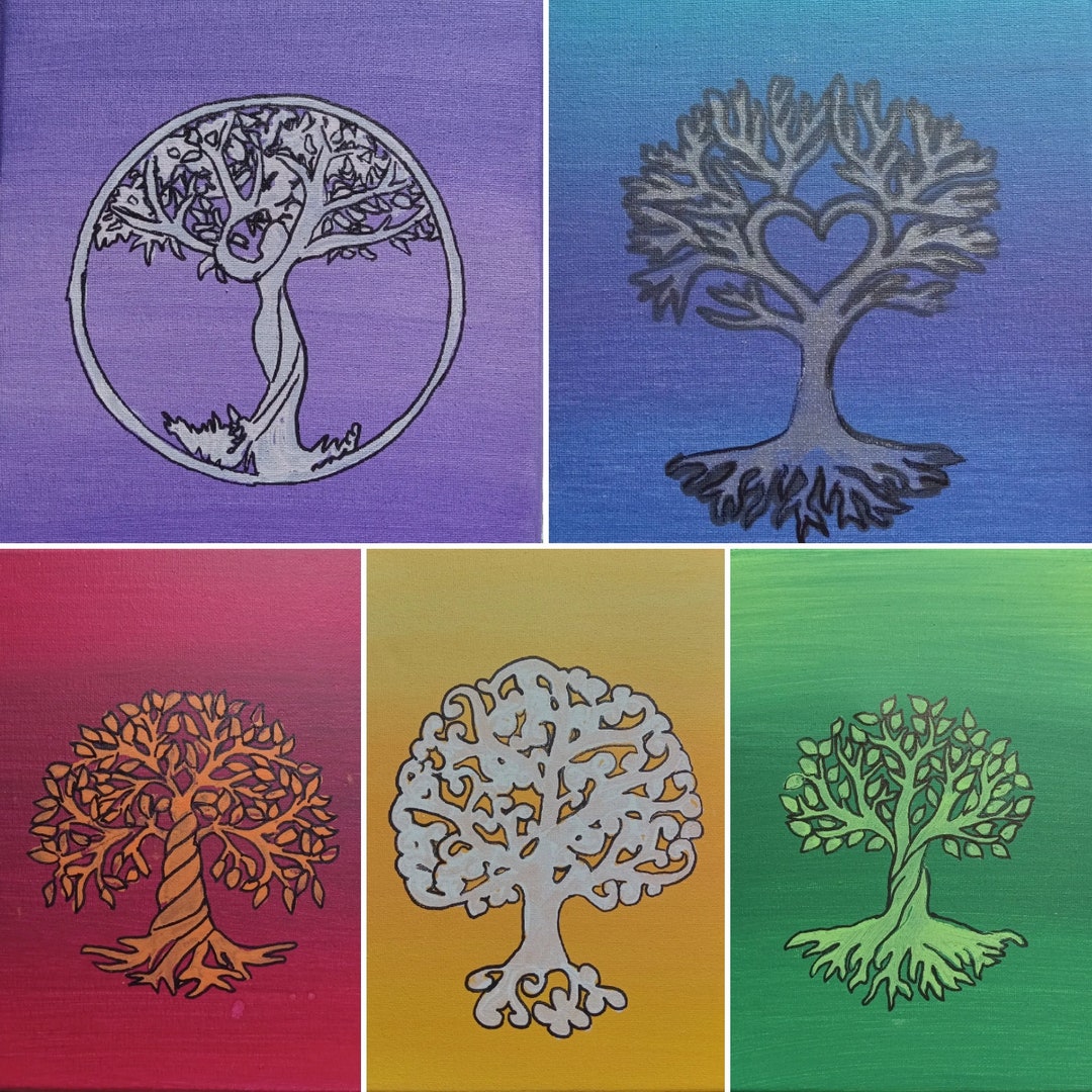 Earth Elements & Tree of Life Set of 5 Paintings Etsy
