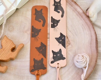 Segnalibri - segnalibro in pelle marrone naturale stampato con gatti - gattini