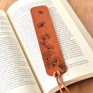 Gingko printed brown leather bookmarks