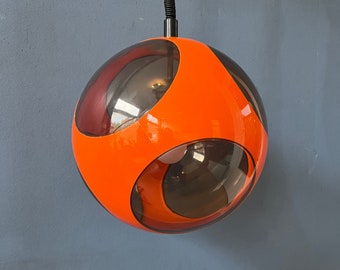 Mid Century Orange 'Bug Eye' Massive Pendant Lamp / Space Age Light Fixture by Luigi Colani