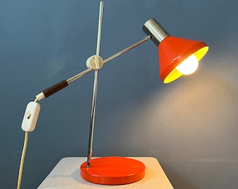 Red Mid Century Desk Lamp - Swing Arm Table Lamp - Chrome Space Age Light