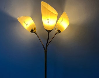 Mid Century 50s Three Arm Brass Floor Lamp with Glass Cones