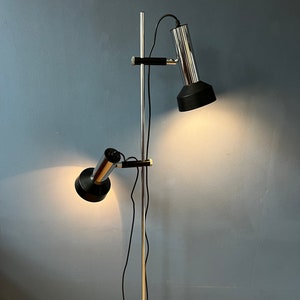 Mid Century Floor Lamp with Two Black/Chrome Spots