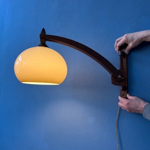 Mid Century Teak Wood Boomrang Wall Lamp with Mushroom Shade