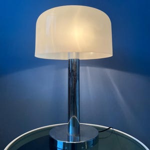 Chrome Space Age Table Lamp with White Plexiglass Mushroom Shade