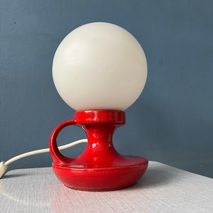 Red Mid Century West Germany Ceramic Table Lamp with White Opaline Glass Shade