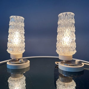 Set (2) of Mid Century Clear Crystal Glass Bedside Table Lamps