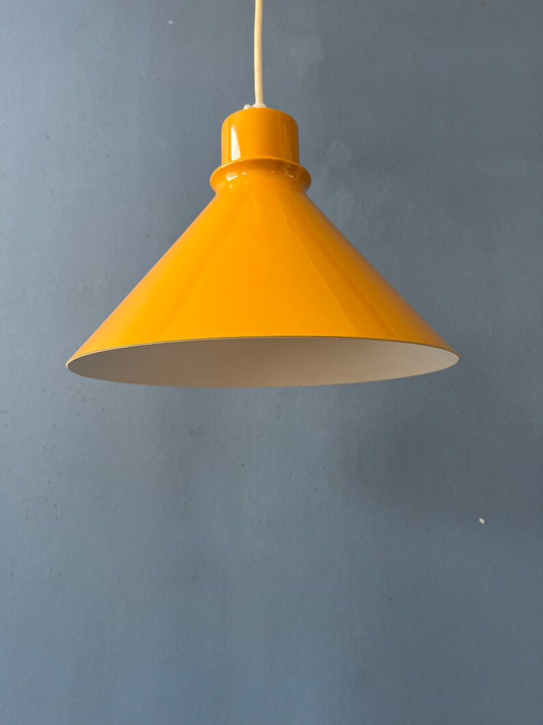 Set 2 of Vintage Yellow Metal Pendant Lamps image 8