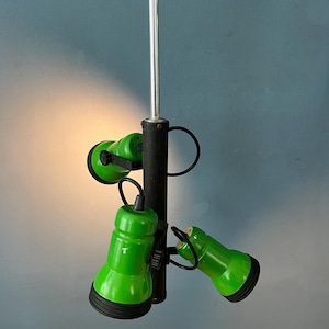 Vintage Downrod Ceiling Lamp with Three Green Spots