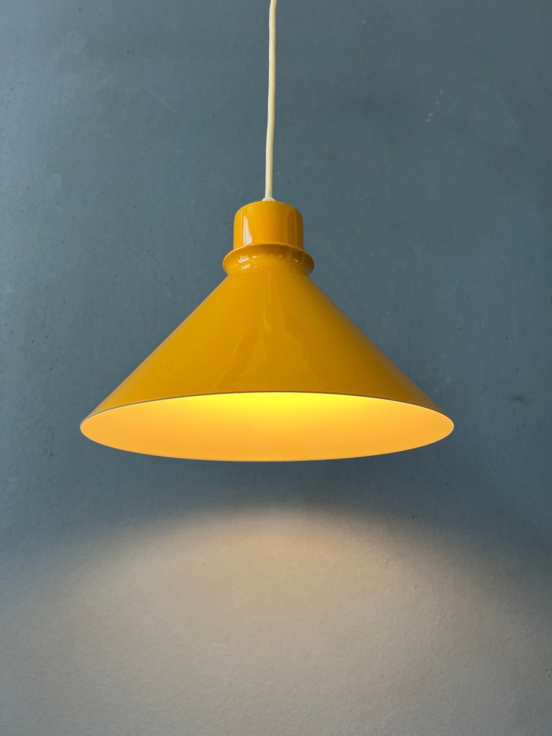 Set 2 of Vintage Yellow Metal Pendant Lamps image 4