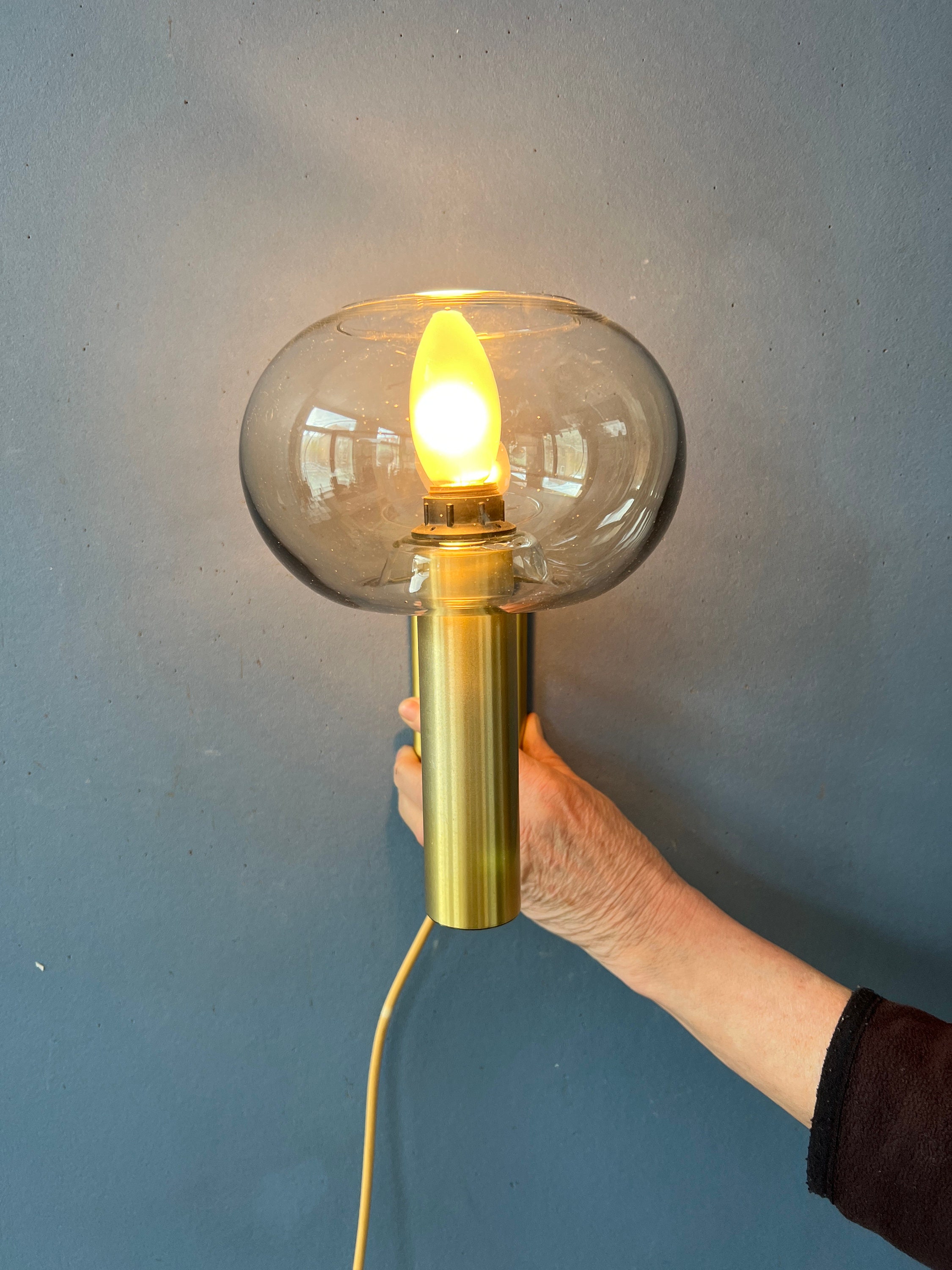 Mid Century Dijkstra Glass and Brass Sconce Wall Light - Etsy, image size:2250x3000