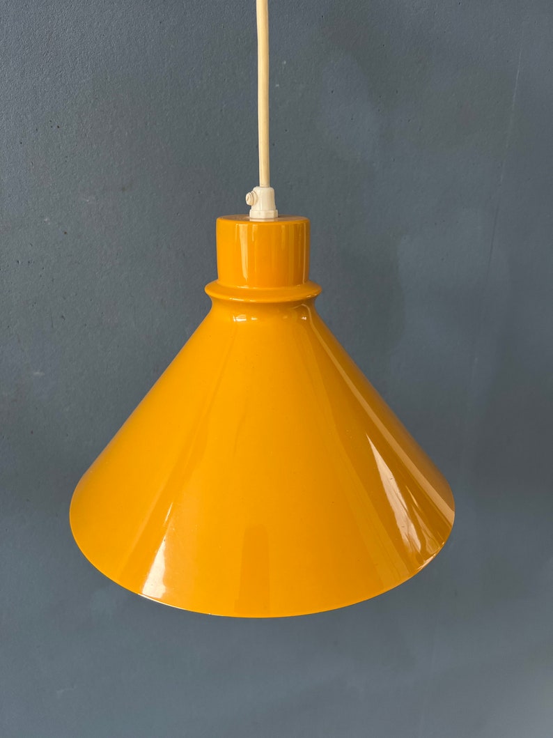 Set 2 of Vintage Yellow Metal Pendant Lamps image 10