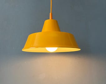 Small Vintage Yellow Industrial Pendant Lamp
