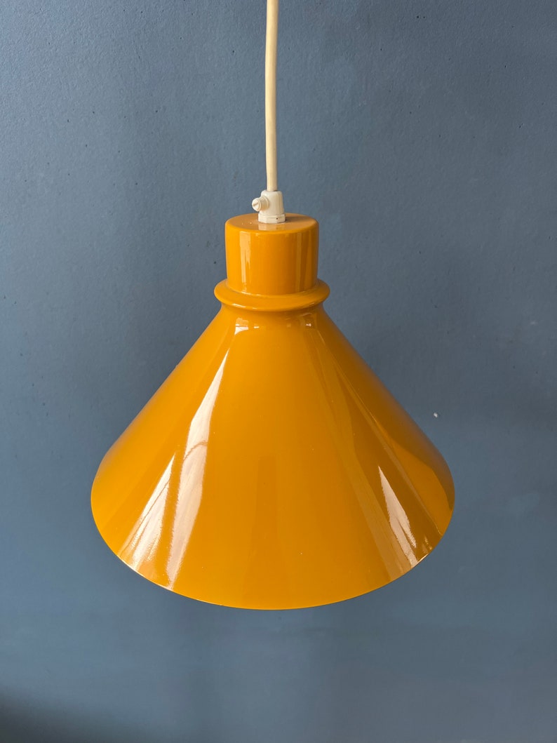Set 2 of Vintage Yellow Metal Pendant Lamps image 7