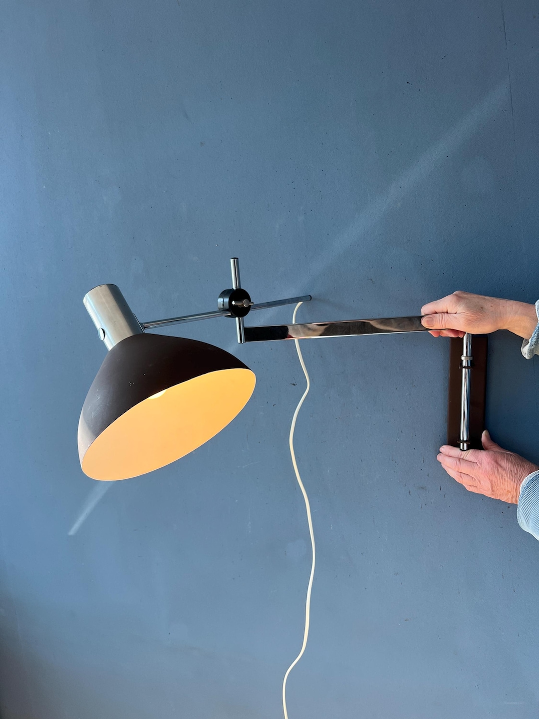 Dijkstra Swivel Arm Mid Century Wall Lamp With Brown Shade - Etsy