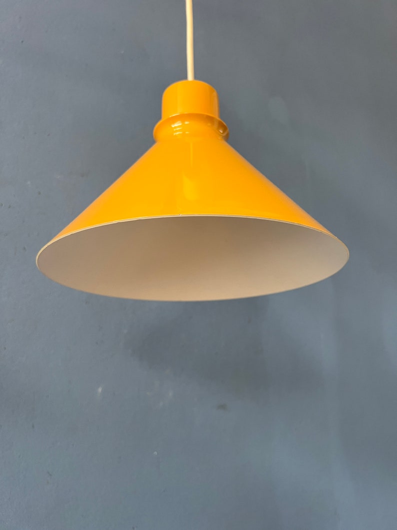 Set 2 of Vintage Yellow Metal Pendant Lamps image 9