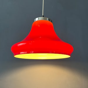Red Space Age Plexiglass Chrome Top Pendant Lamp