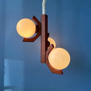 Brown Mid Century Bony Pendant Lamp with Opaline Glass Shades