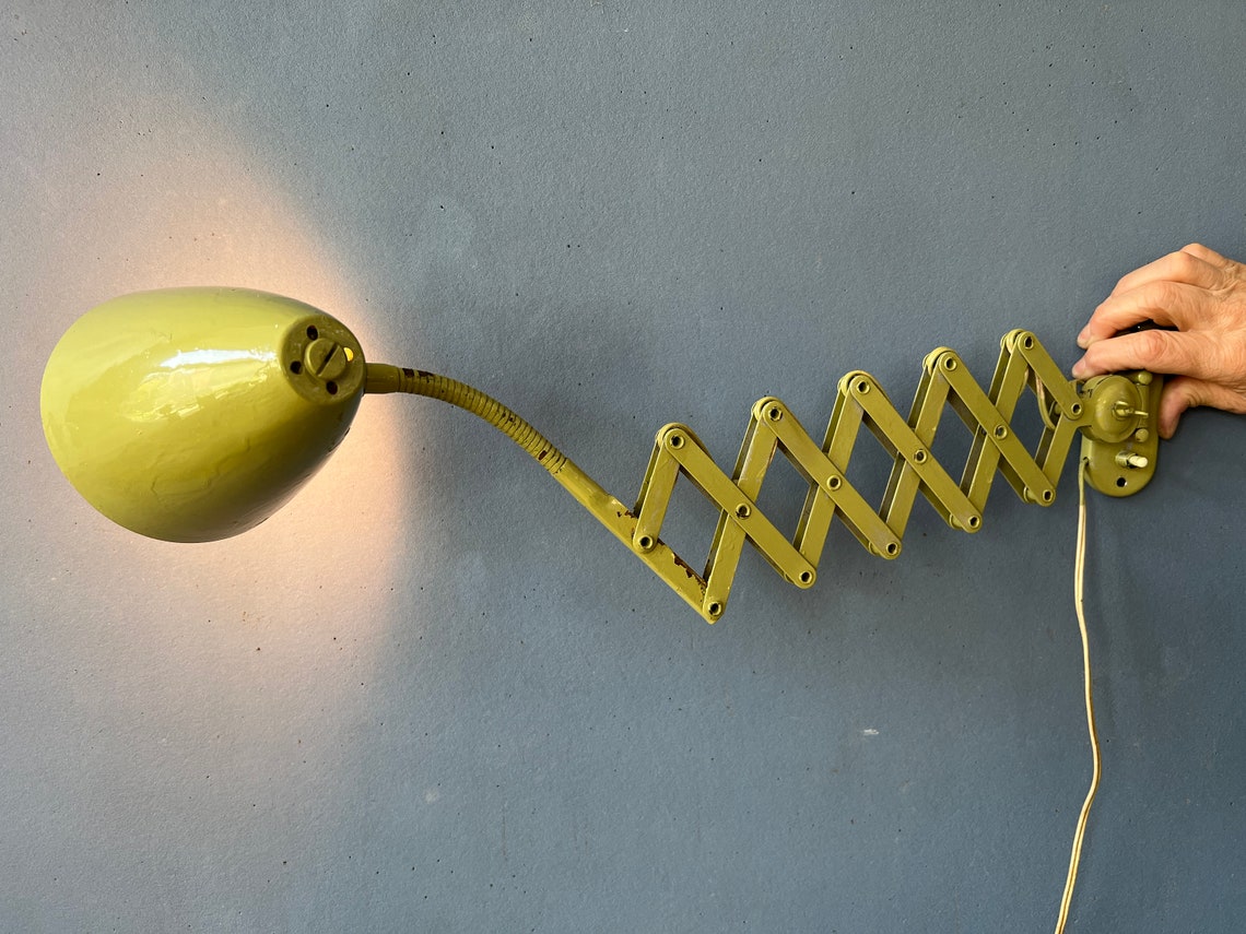Vintage Scissor Wall Light in Green Colour / Mid Century Etsy
