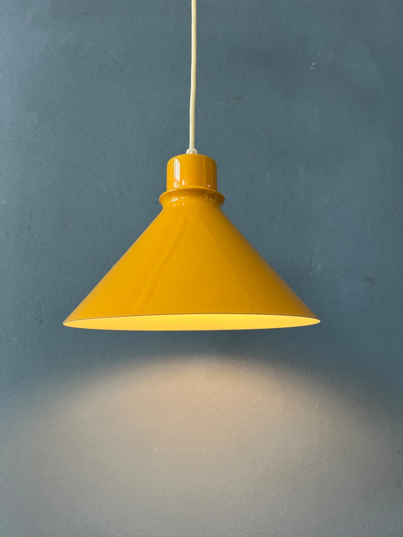 Set 2 of Vintage Yellow Metal Pendant Lamps image 5