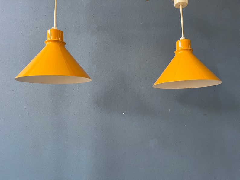 Set 2 of Vintage Yellow Metal Pendant Lamps image 6