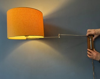 Mid Century Swing Arm Wall Lamp with Yellow Shade