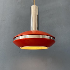 Small Red and Chrome Space Age Pendant Lamp