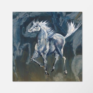 Pferdekarte, weiße Pferde, Fantasypferd, Karte für Pferdeliebhaber, Reiten, Dressur, rauhes Meer, Brandung, Wellen, Gischt, Seepferdchen