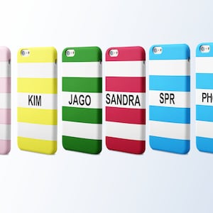 Cornishware geïnspireerd telefoonhoesje, blauw en wit gestreept telefoonhoesje, rood, roze, geel, groen, met optioneel gepersonaliseerd monogram
