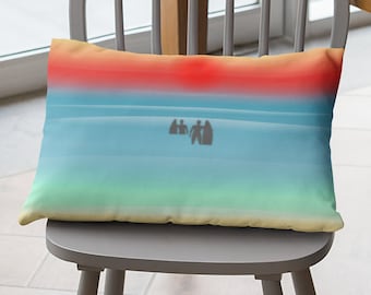 Surfing Cushion, Surfers in the Sunset, Surfer Mates, Personalised Monogram, Favourite Beach, Mellow Groovy Surf Design, Linen, 19"x13",