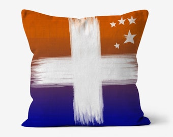 Isles of Scilly Flag Cushion, orange blue and white, Canvas, Double Sided, 18x18", Scillonian Flag, Newlyn School Naive Style