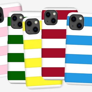 Cornishware Inspired Phone Case, Blue and White Striped Phone Case, Red, Pink, Yellow, Green, with optional Personalised Monogram