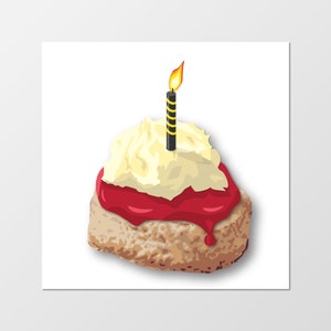 Cornish Birthday Card - un tè alla crema di marmellata, Scone con marmellata e panna rappresa, candela nei colori del rugby della Cornovaglia, biglietto per Cornishman