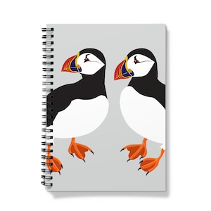 Puffin Notebook, A5 notebook, spiral bound notebook, puffins, atlantic puffin, Cornwall, Cornish Heritage, puffin journal, bird notebook