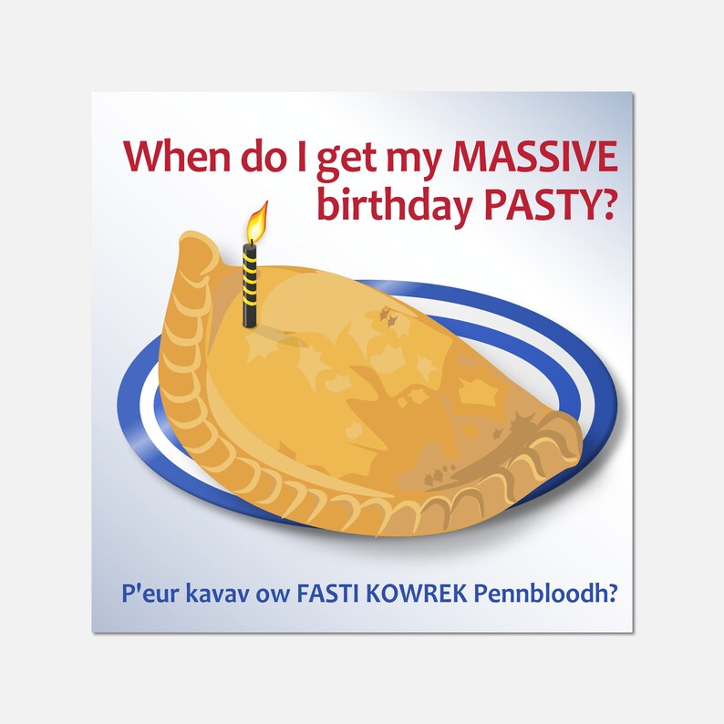 Cornish Birthday Card, Cornishware Plate With Cornish Pasty, Cornish Language, Cornwall, Massive