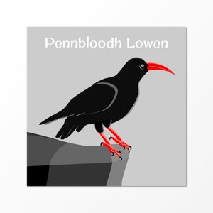 Cartão de aniversário da Cornualha. Chough on Cliff, Pennbloodh Lowen, Cornish chough, pássaro nacional da Cornualha, língua da Cornualha