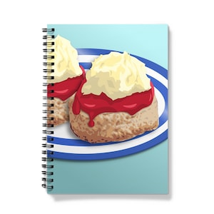 Cornishware Notebook, Cream Tea Notebook, spiral bound notebook, Jam First, scone, clotted cream, Cornish Heritage, jam first journal