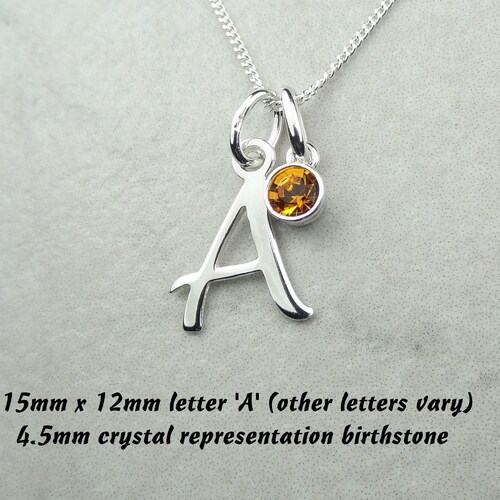 Initial Necklace Swarovski Birthstone Necklace Letter Charm Etsy UK