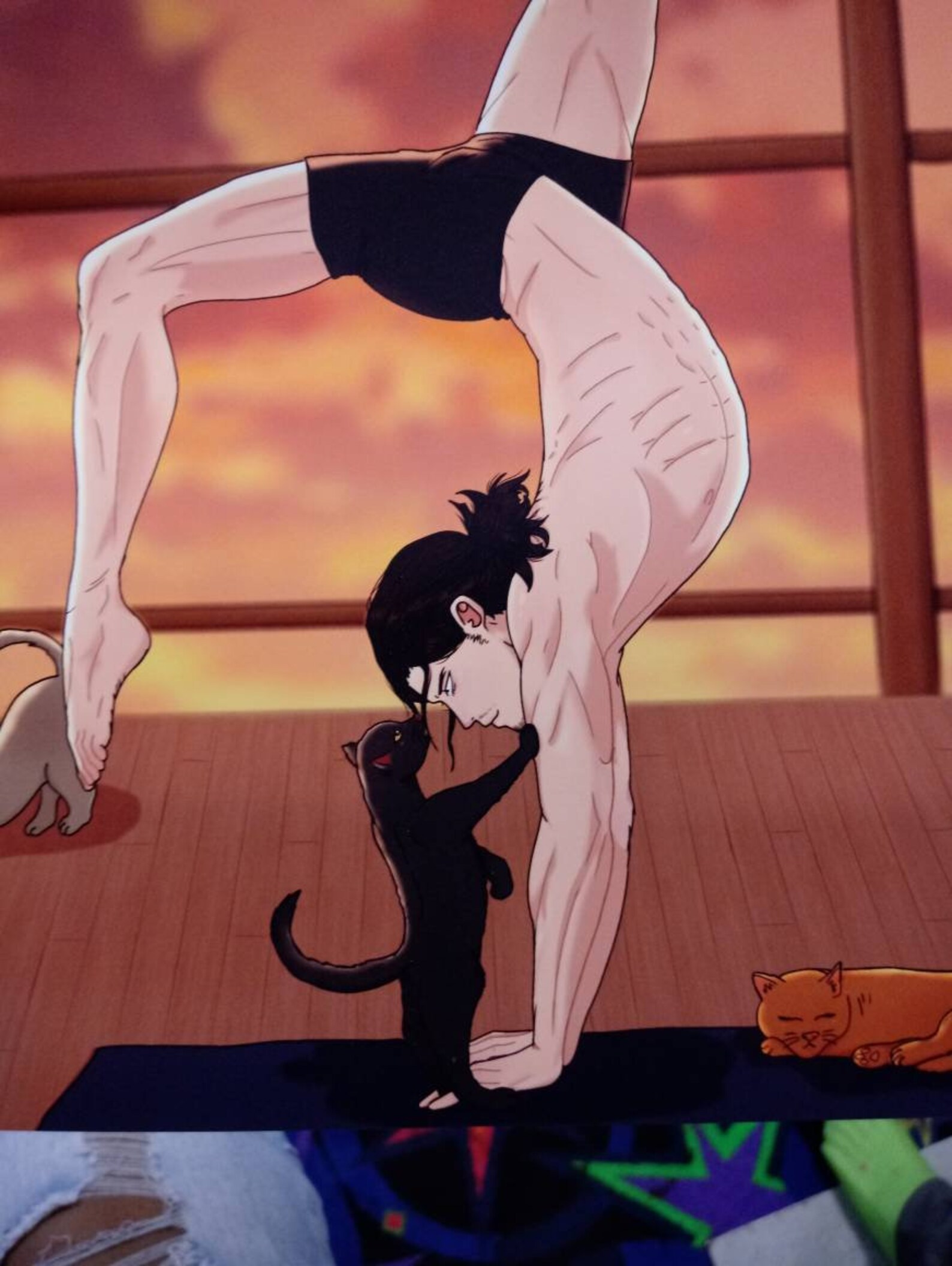 Aizawa Shouta BNHA yoga with cats print 8.5 x 11in. Etsy