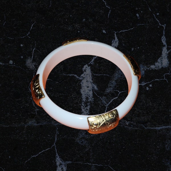 Vintage Rare Napier White Lucite Bangle Bracelet Gold Tone  From The Eugene Bertolli Collection