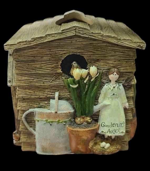 Guardian Angel house ceramic tissue box holder