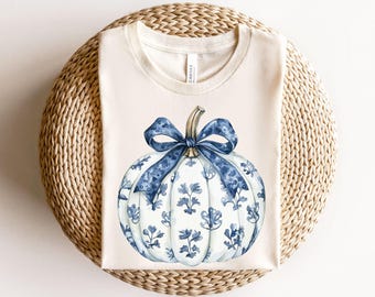 Blumen Kürbis Shirt, Blau Kürbis Shirt, Kürbis Coquette Shirt, Herbst Shirt, Thanksgiving Shirt, Hallo Kürbis Saison T-Shirt, Kürbis Sweatshirt