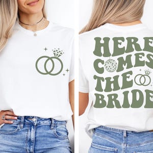 Custom Retro Bachelorette Party Shirts, Here Comes the Bride Matching Shirt, Bridal Shower Gift for Bride To Be Bridesmaid Bride Squad Shirt