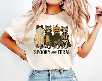 Spooky and Feral Raccoon Shirt, Funny Halloween Raccoon Shirt, Cute Trendy Womens Halloween T-Shirt, Vintage Fall Tshirt